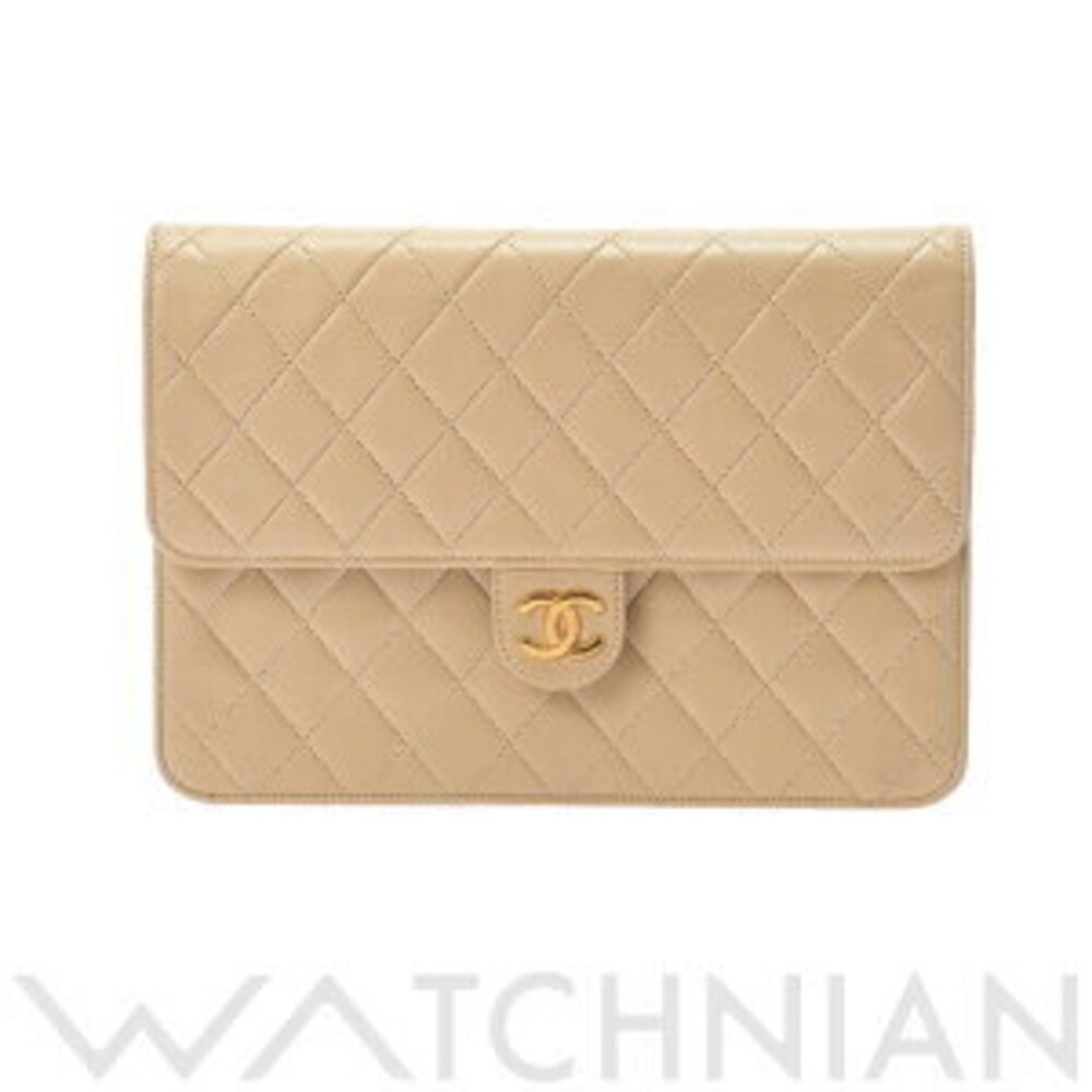 Chanel Matelasse Push Lock Chain Shoulder Bag Beige Lambskin
